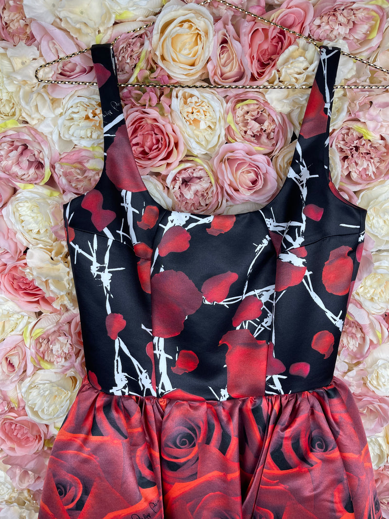 Philipp Plein Dress Black with Red Roses Sz. S