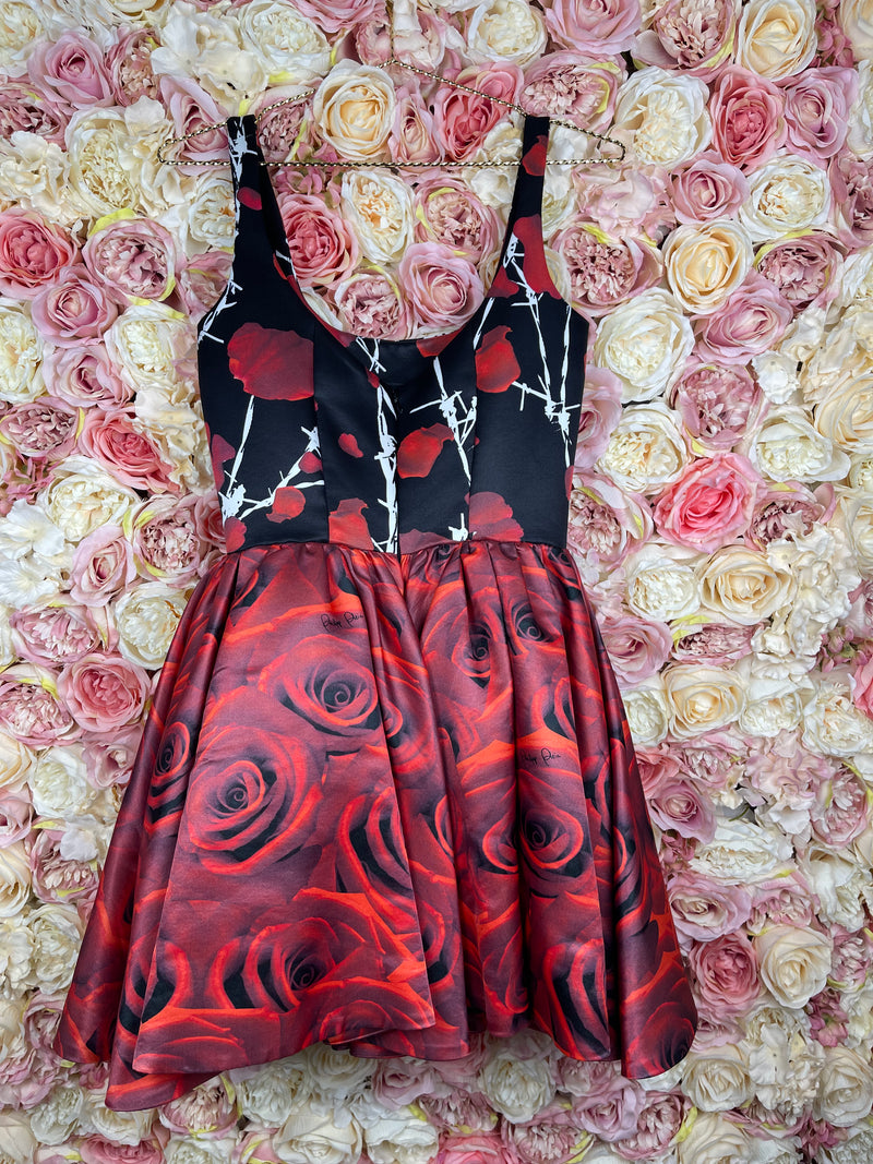 Philipp Plein Dress Black with Red Roses Sz. S