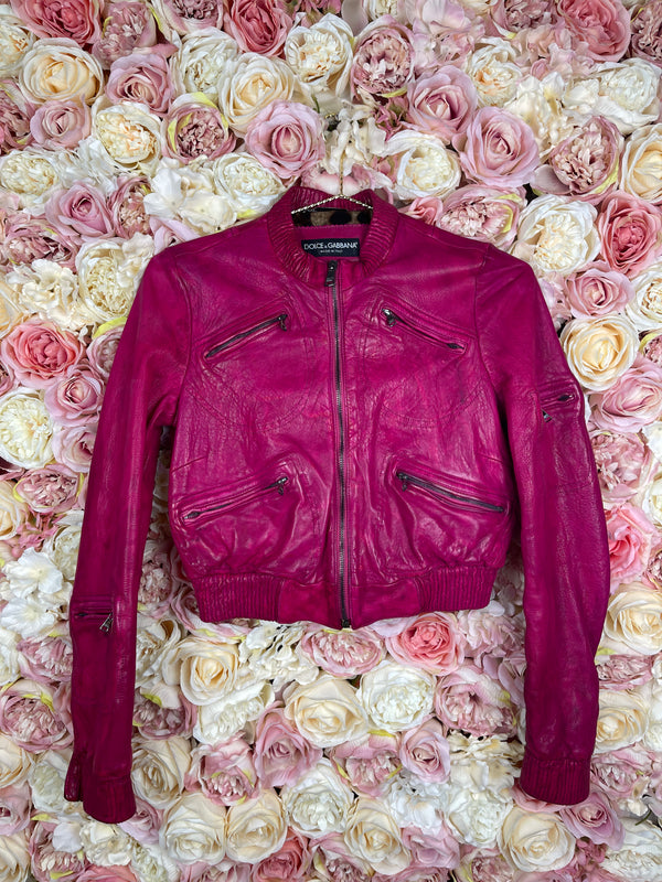 Dolce & Gabbana Leather Jacket Used Look Pink Sz. 34 DE