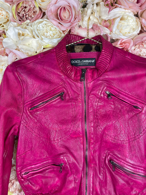 Dolce & Gabbana Leather Jacket Used Look Pink Sz. 34 DE