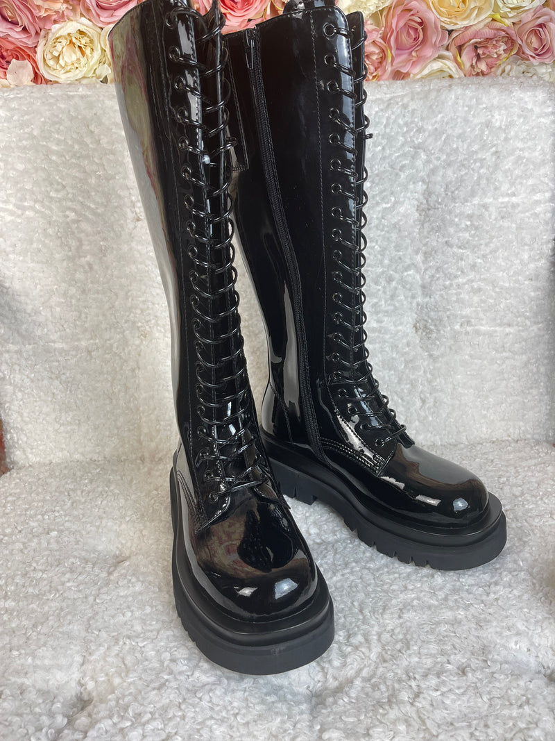 Jeffrey Campbell Boots Patent Leather Black Sz. 37 EU