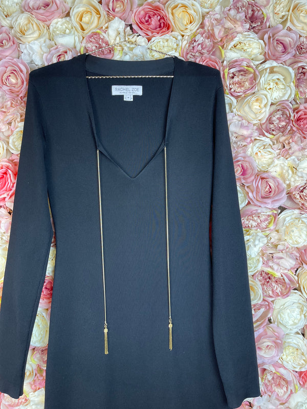 Rachel Zoe Long Dress Black with Gold Chain Sz. M