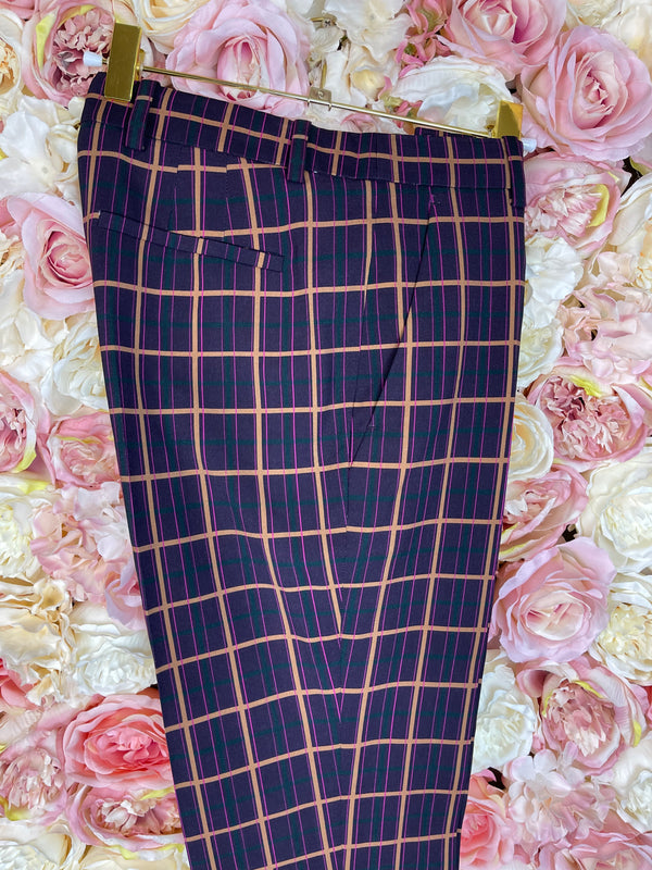 Theory Check Pants Purple Multi Sz. S
