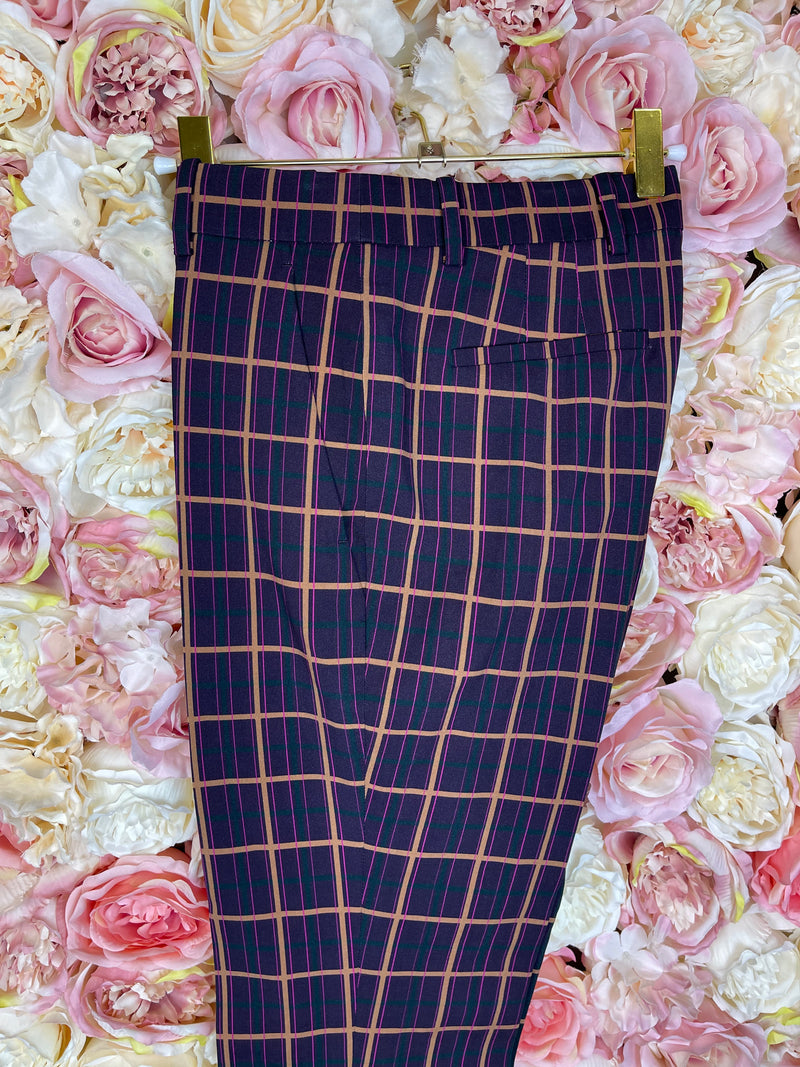 Theory Check Pants Purple Multi Sz. S