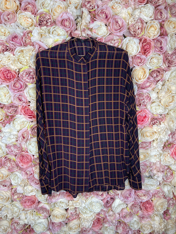 Theory Check Blouse Purple Multi Sz. S