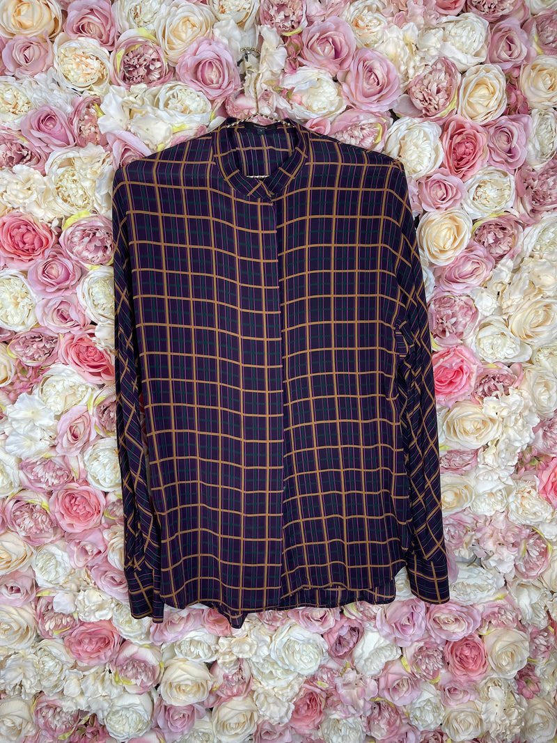 Theory Check Blouse Purple Multi Sz. S