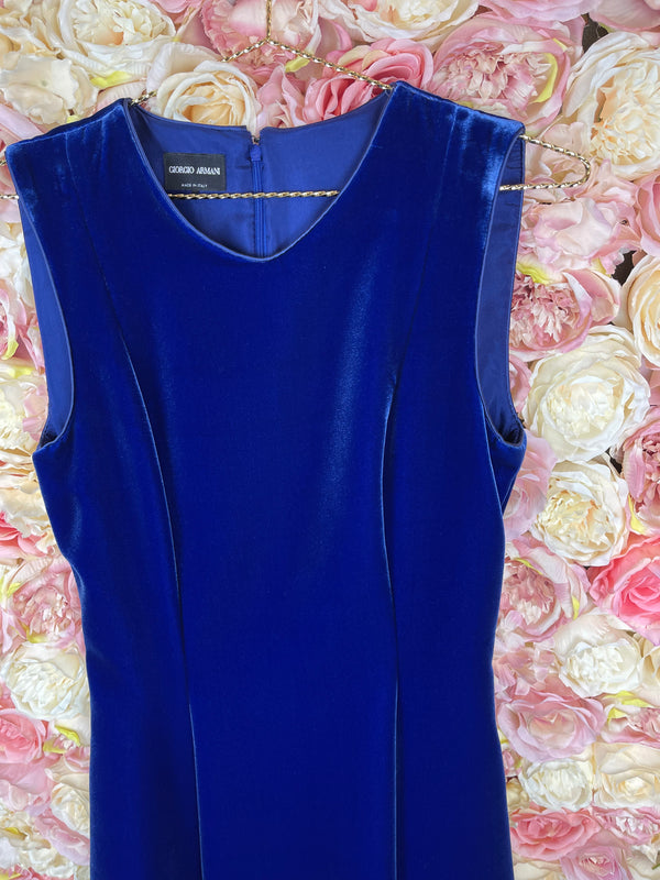 Giorgio Armani Classic Velvet Dress Blue Sz. 40 DE
