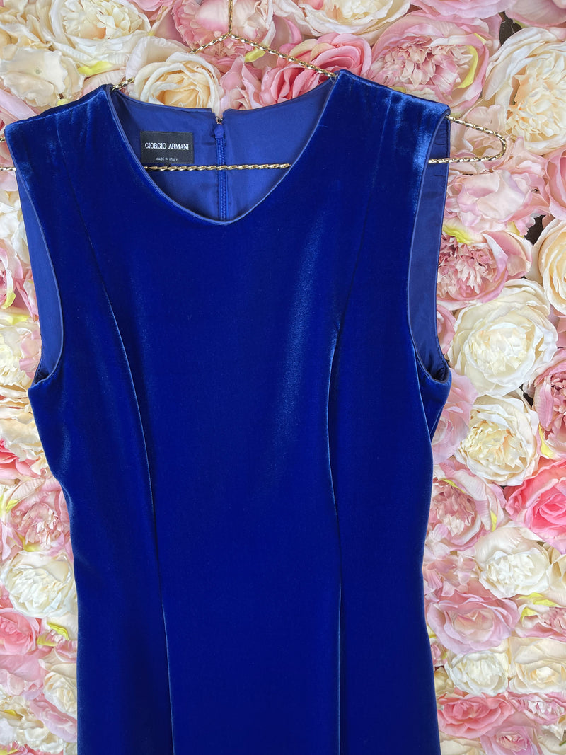 Giorgio Armani Classic Velvet Dress Blue Sz. 40 DE