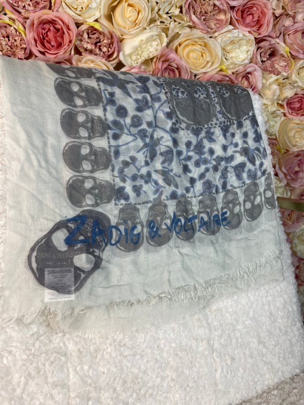 Zadig & Voltaire Skull Scarf Light Grey Multi