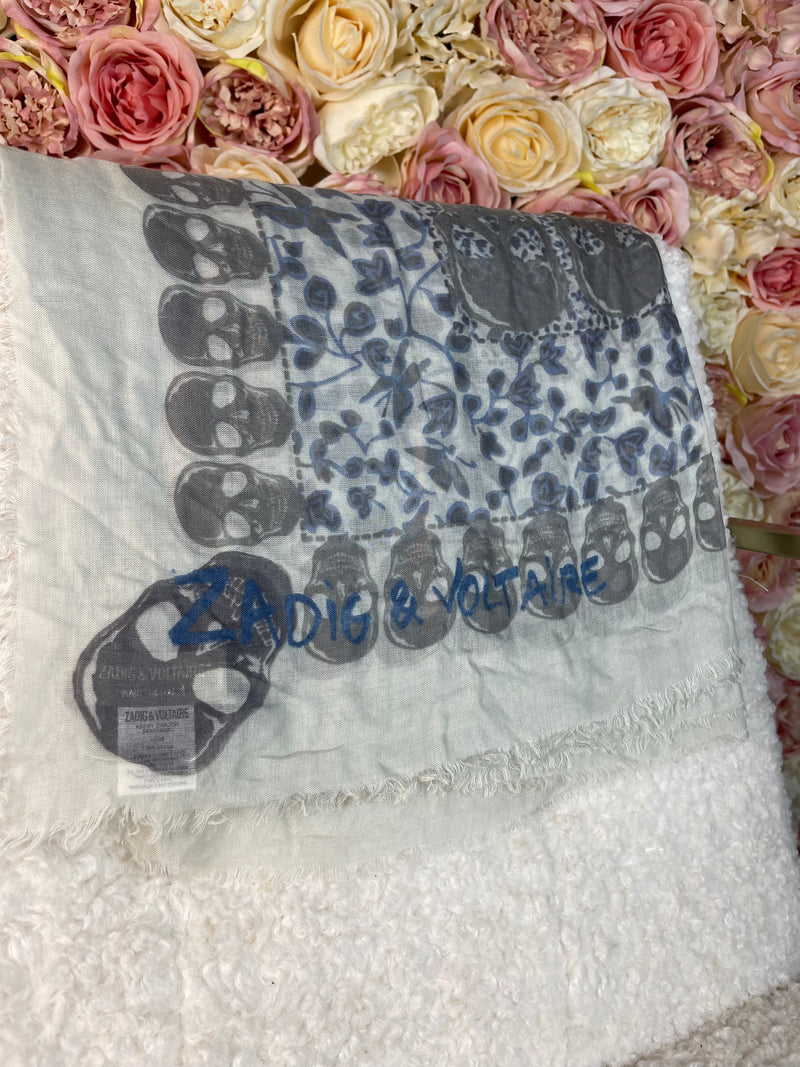 Zadig & Voltaire Skull Scarf Light Grey Multi