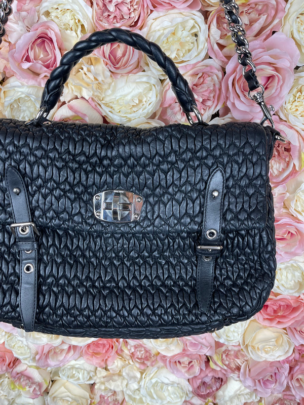Miu Miu Matterasse Leather Messenger Bag Large Black