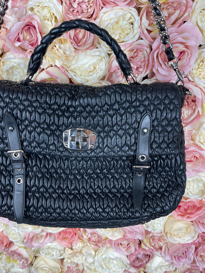 Miu Miu Matterasse Leather Messenger Bag Large Black