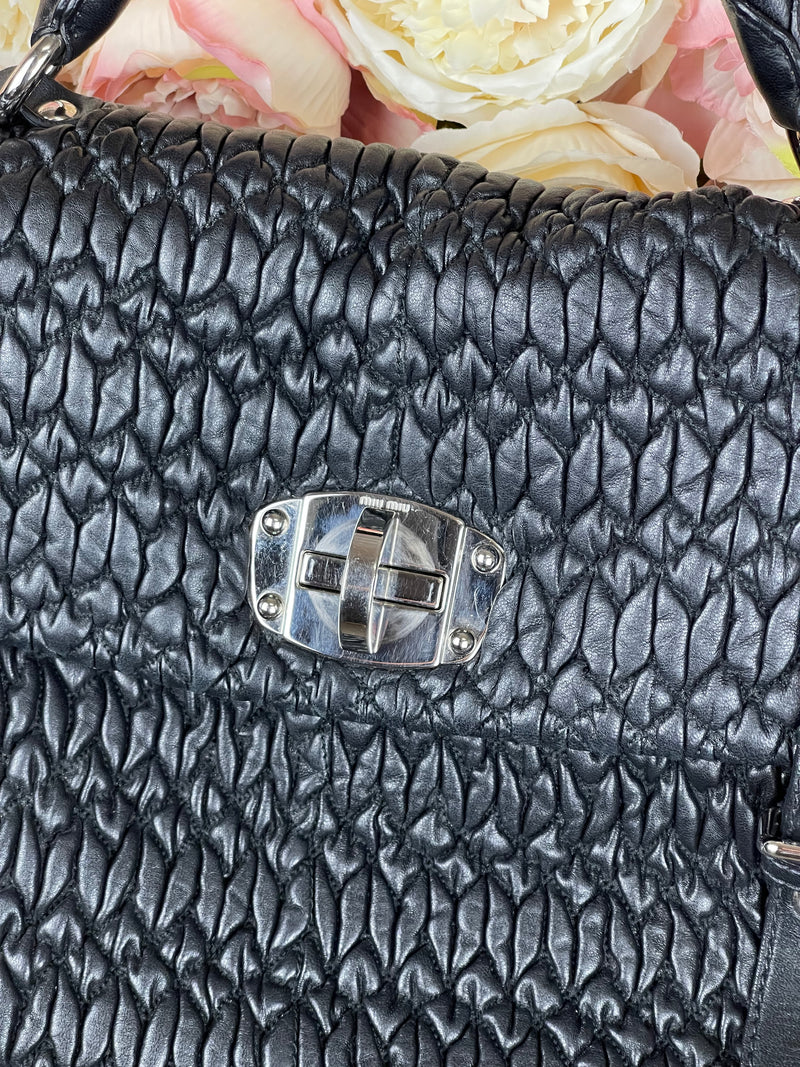 Miu Miu Matterasse Leather Messenger Bag Large Black