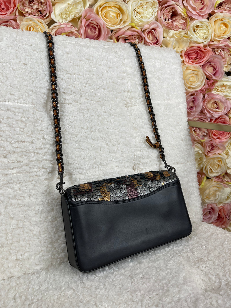 Coach Dinky Leather Bag with Flowers Black