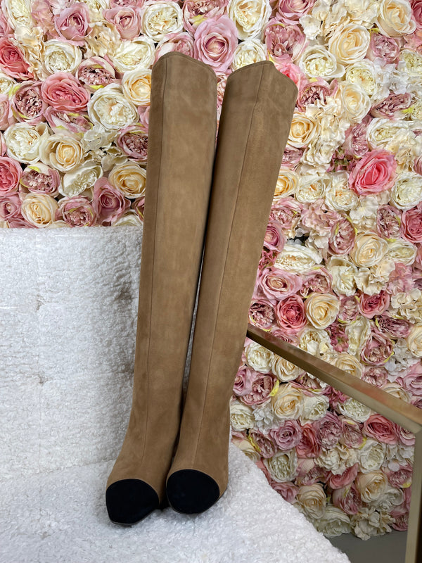 Stuart Weitzman Suede Boots Beige Black Sz. 37.5 EU