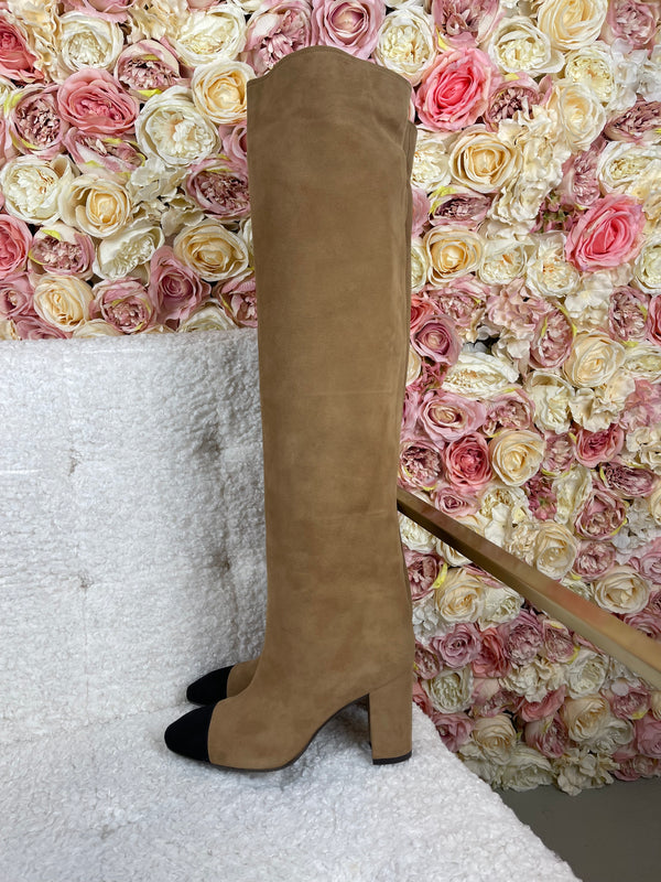 Stuart Weitzman Suede Boots Beige Black Sz. 37.5 EU