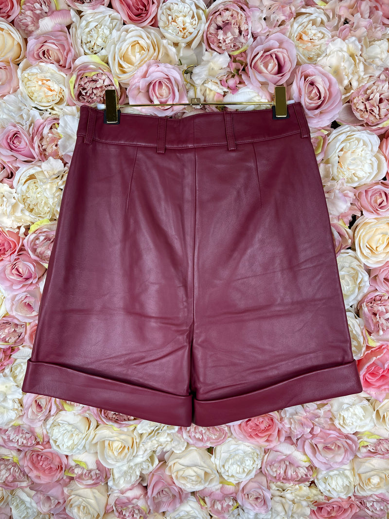 Akris Leather Shorts Bordeaux Sz. 36 DE