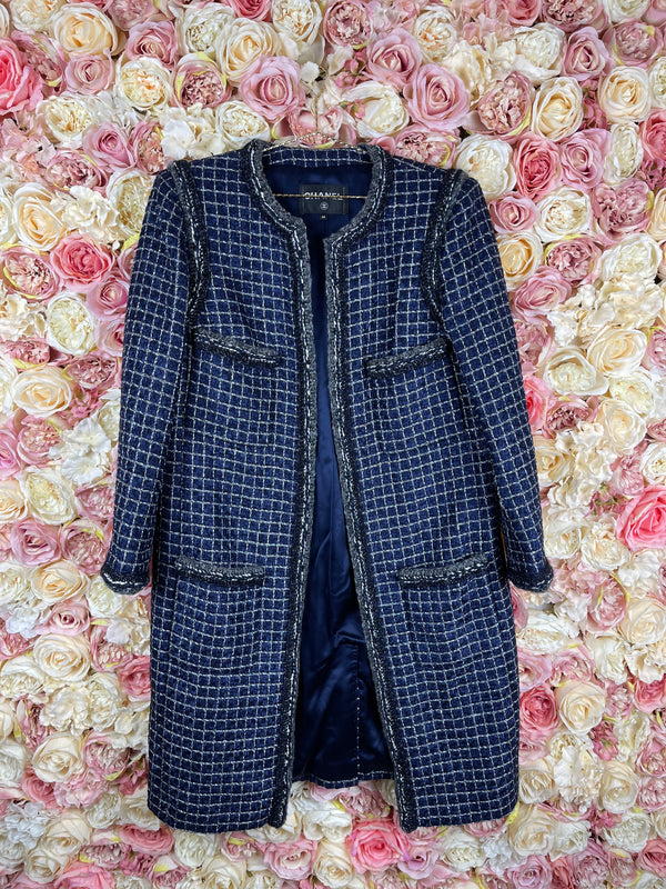 Chanel 17P Tweed Coat Blue Multi Sz. 42 DE