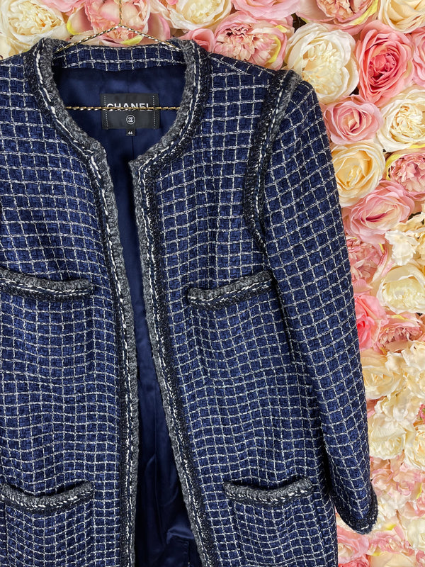 Chanel 17P Tweed Coat Blue Multi Sz. 42 DE