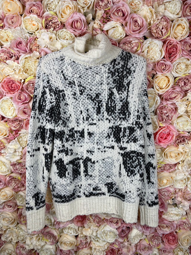 Avant Toi Virgin Wool Turtleneck Sweater Ivory Black Sz. S