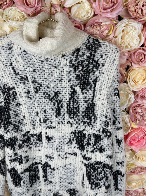 Avant Toi Virgin Wool Turtleneck Sweater Ivory Black Sz. S