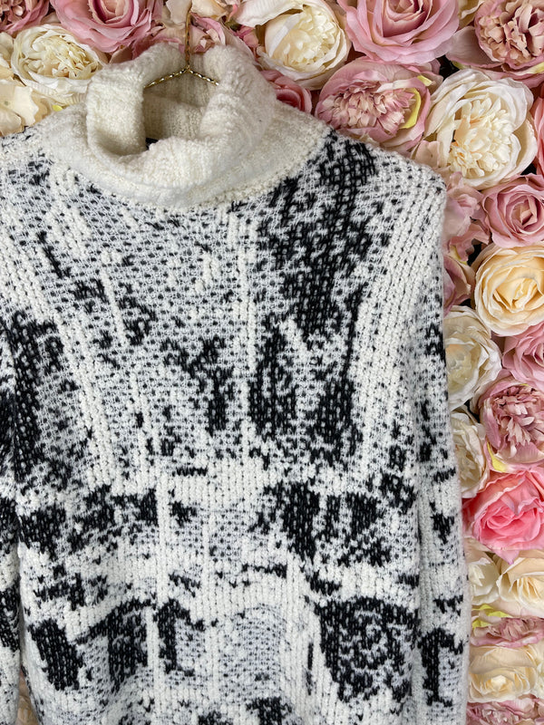 Avant Toi Virgin Wool Turtleneck Sweater Ivory Black Sz. S