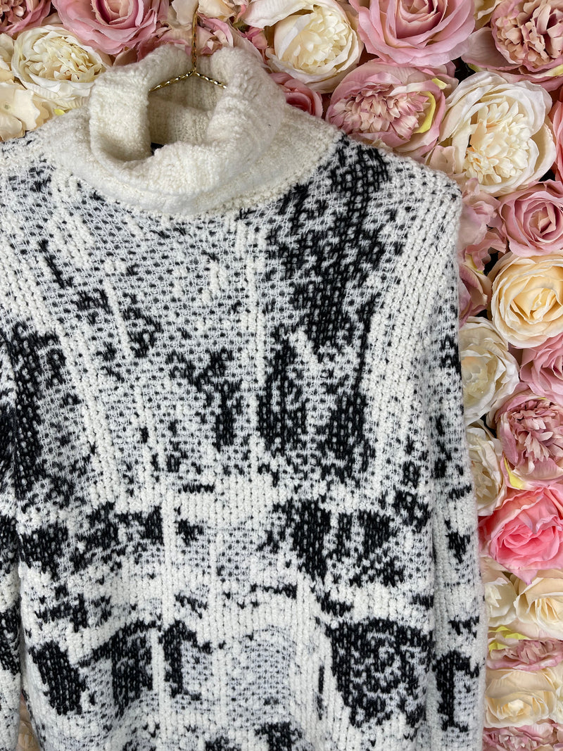 Avant Toi Virgin Wool Turtleneck Sweater Ivory Black Sz. S