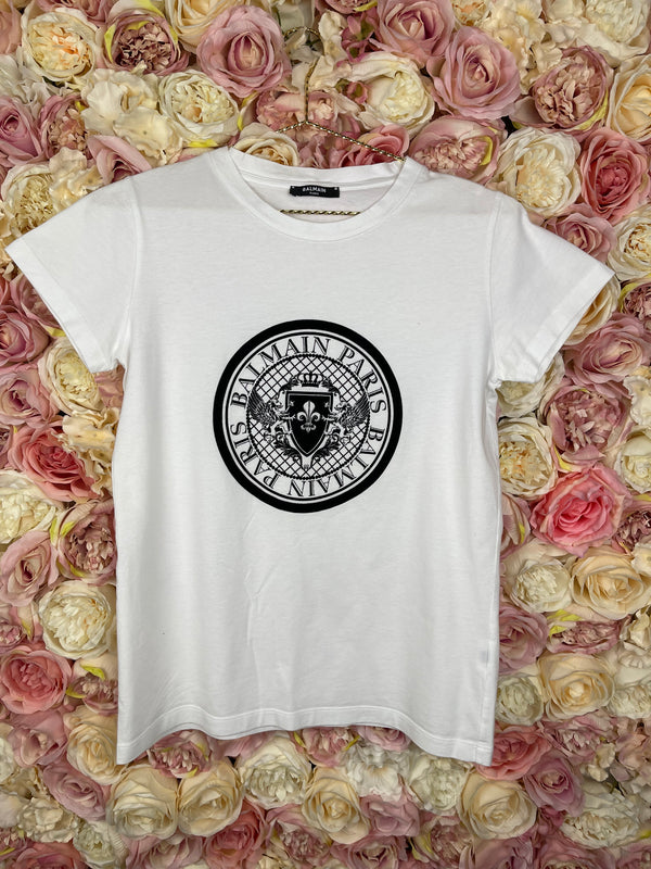 Balmain T-Shirt White Black Sz. 12A (Kids) XS