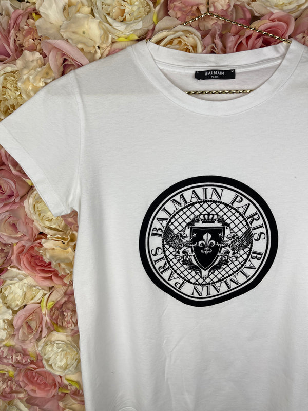 Balmain T-Shirt White Black Sz. 12A (Kids) XS