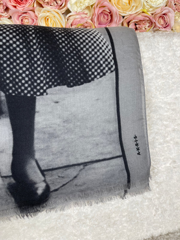 Akris Cashmere Silk Scarf Black White