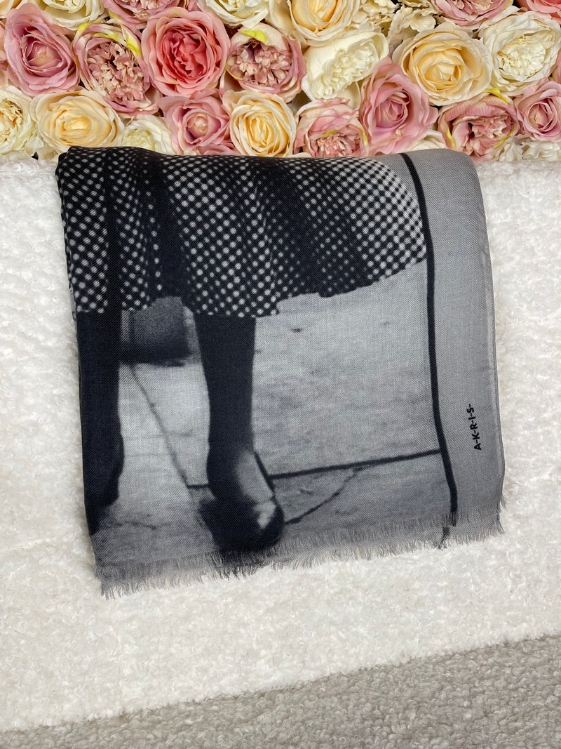 Akris Cashmere Silk Scarf Black White