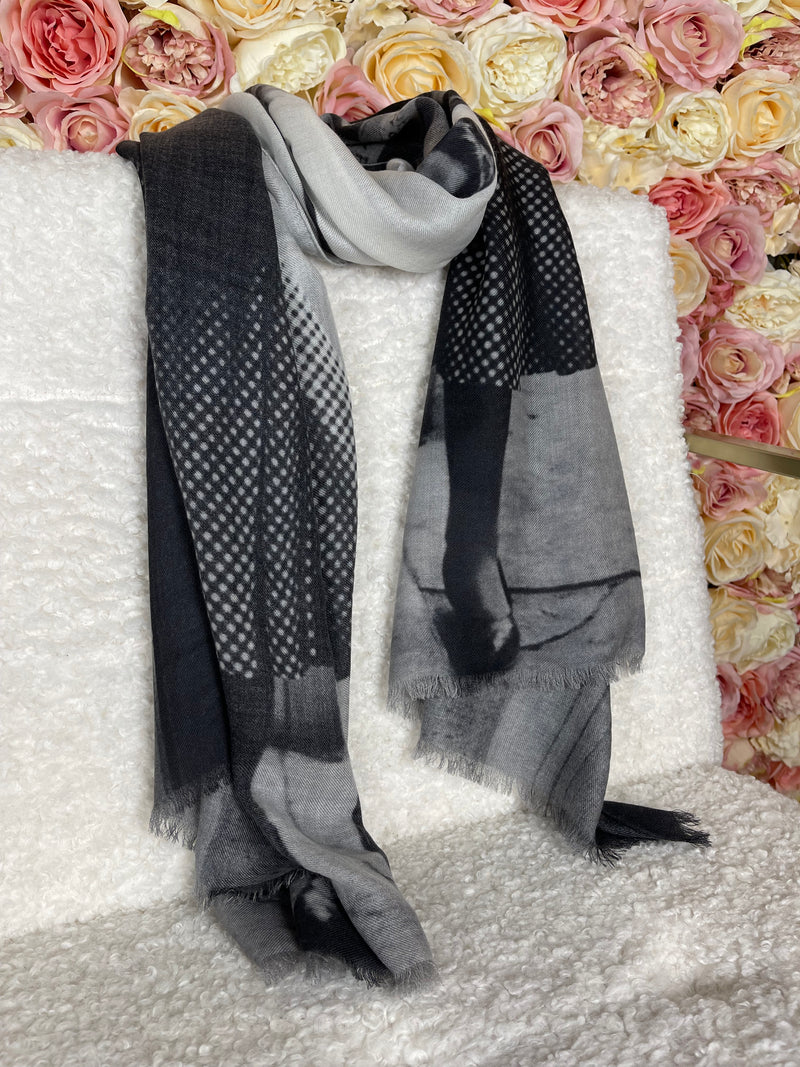 Akris Cashmere Silk Scarf Black White