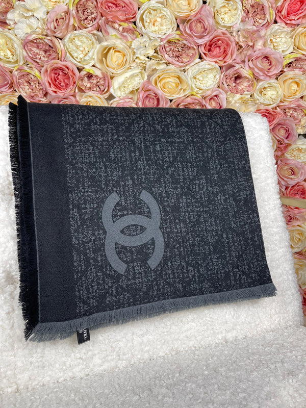 Chanel Wool Scarf Black Grey Scarf