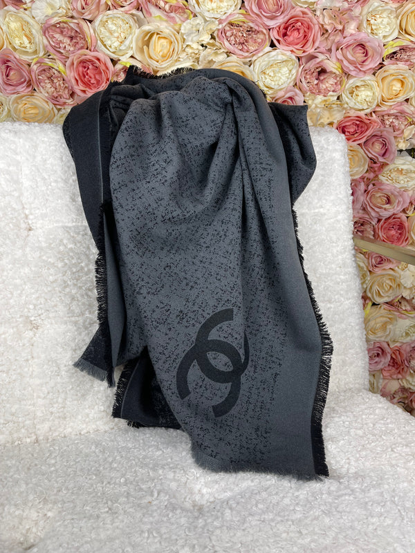 Chanel Wool Scarf Black Grey Scarf