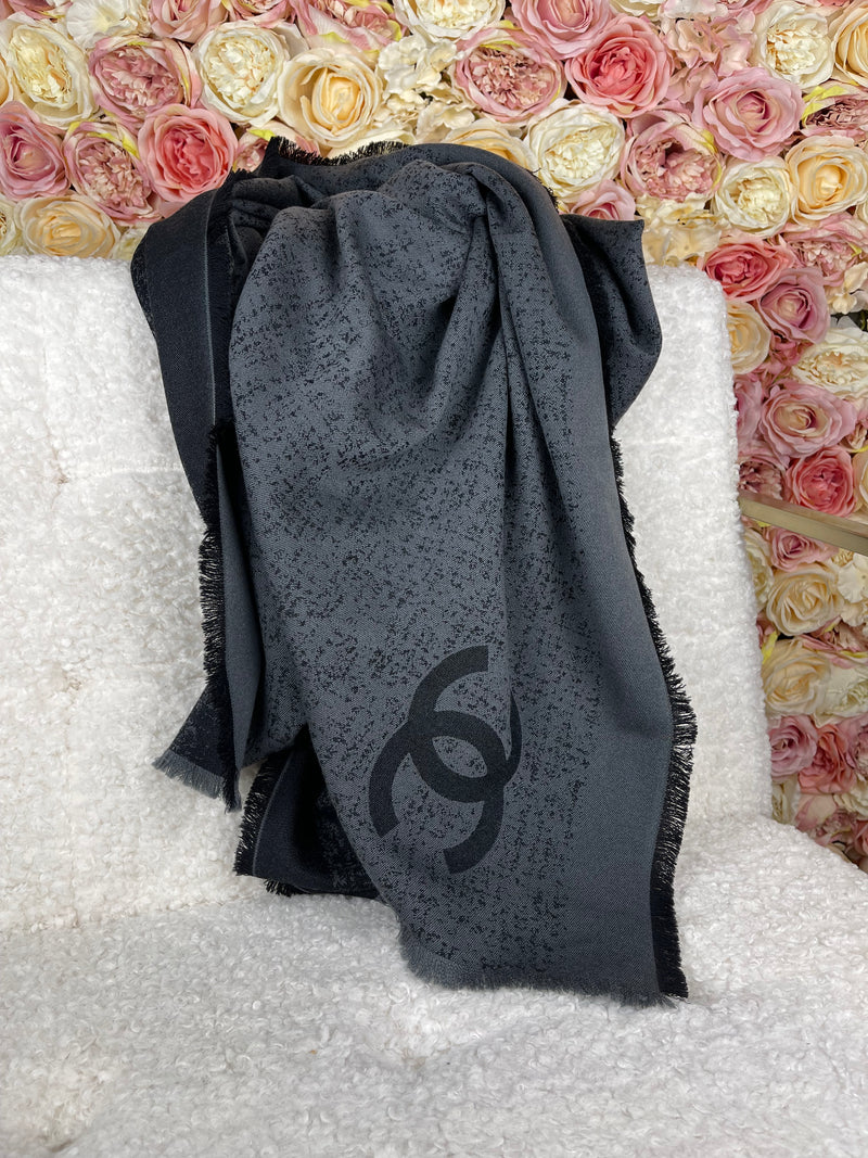 Chanel Wool Scarf Black Grey Scarf