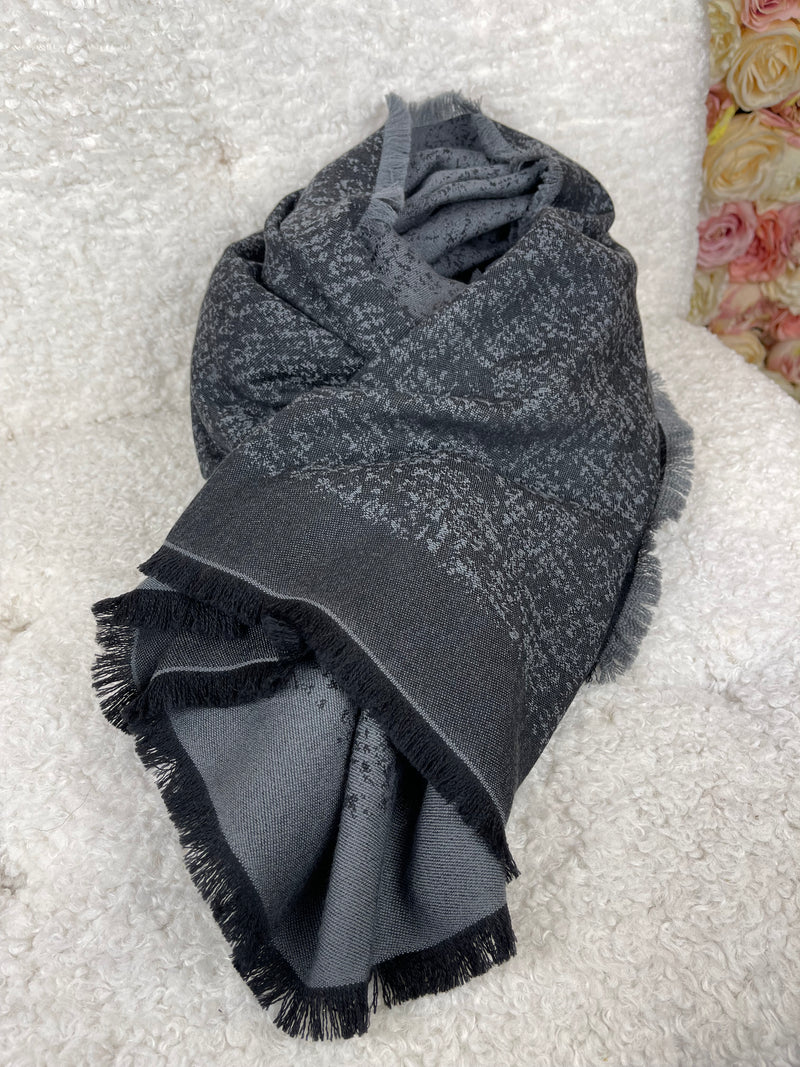 Chanel Wool Scarf Black Grey Scarf