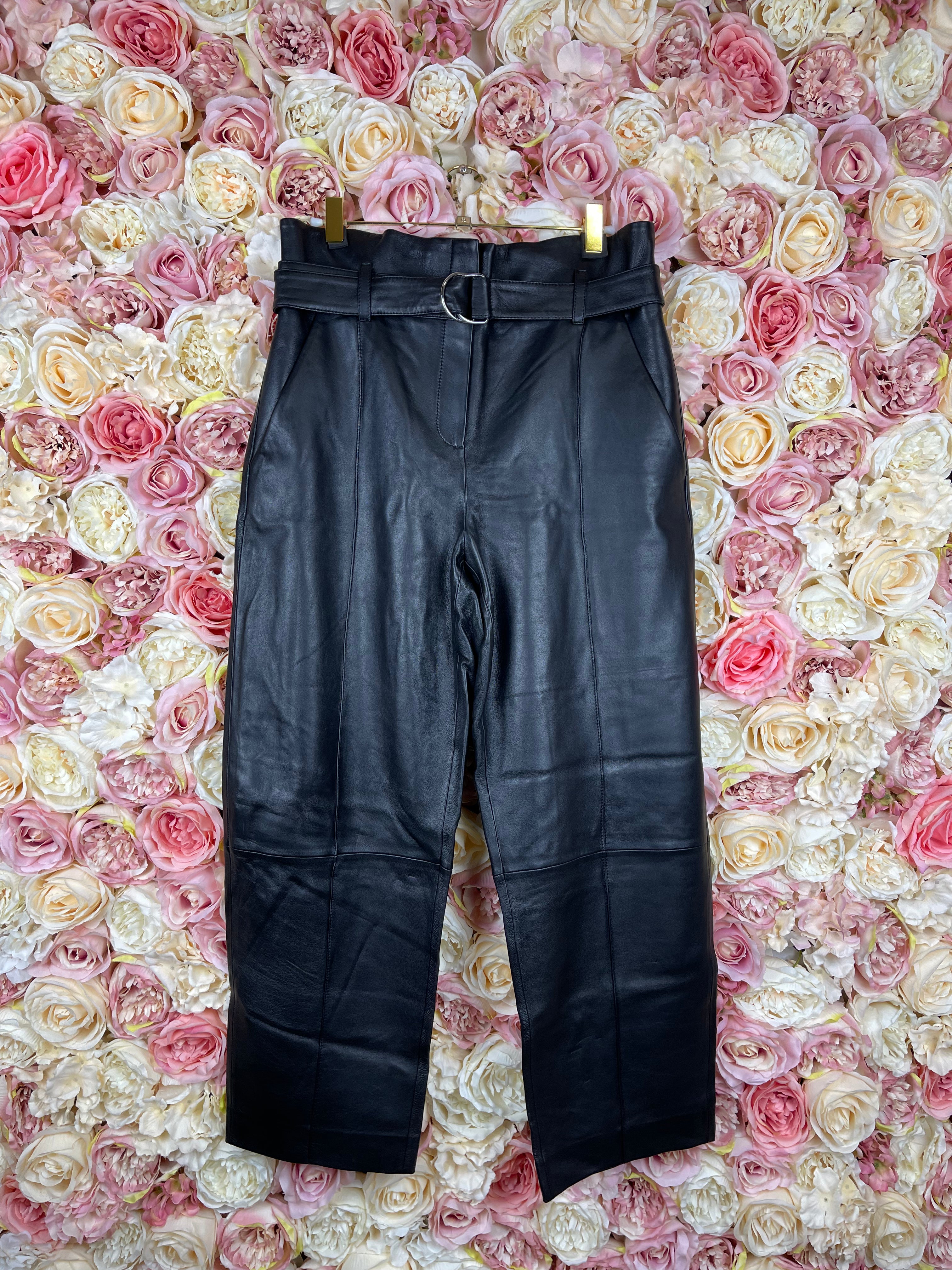 Yves Salomon Straight Leg Leather Pants Black Sz. 34 DE