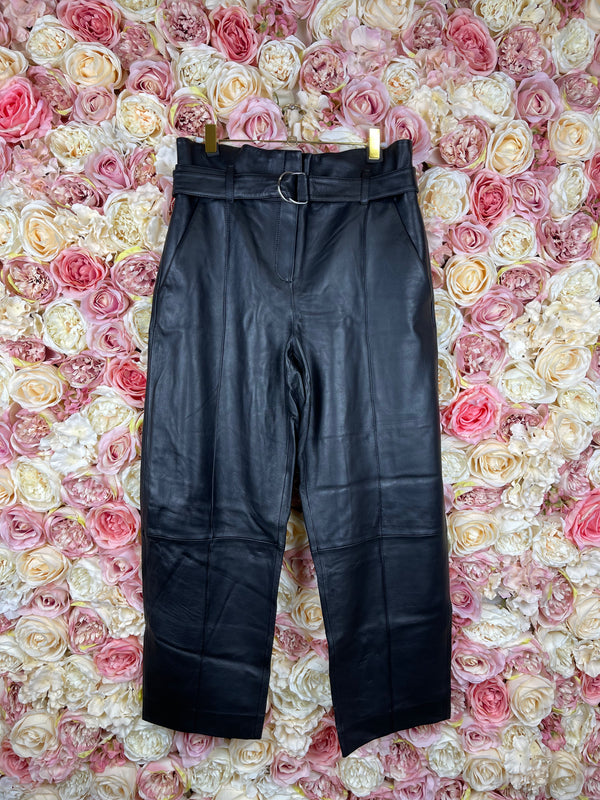 Yves Salomon Straight Leg Leather Pants Black Sz. 34 DE