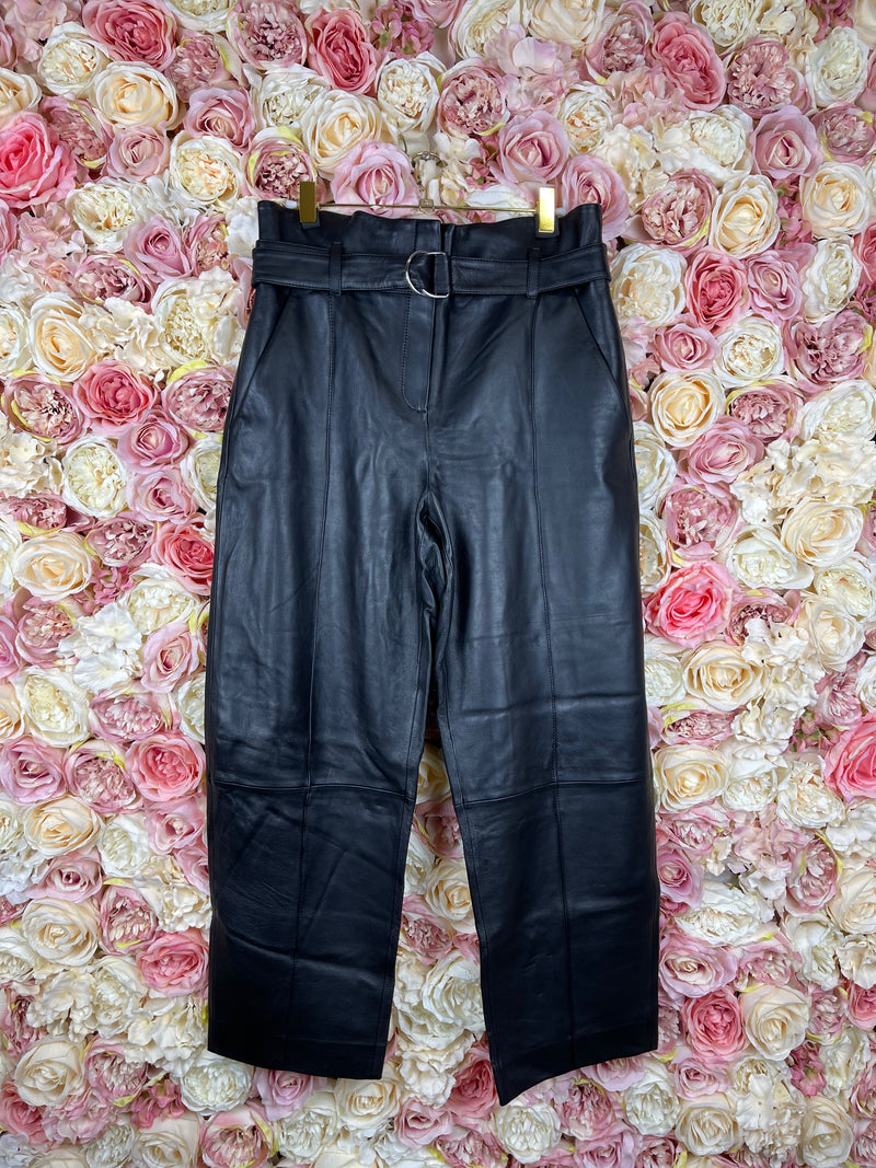 Yves Salomon Straight Leg Leather Pants Black Sz. 34 DE