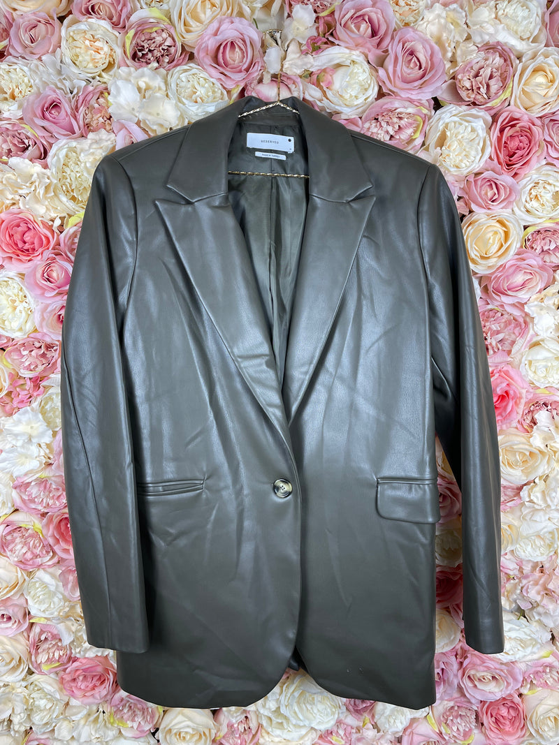 Reserved Faux Leather Blazer Green Sz. M