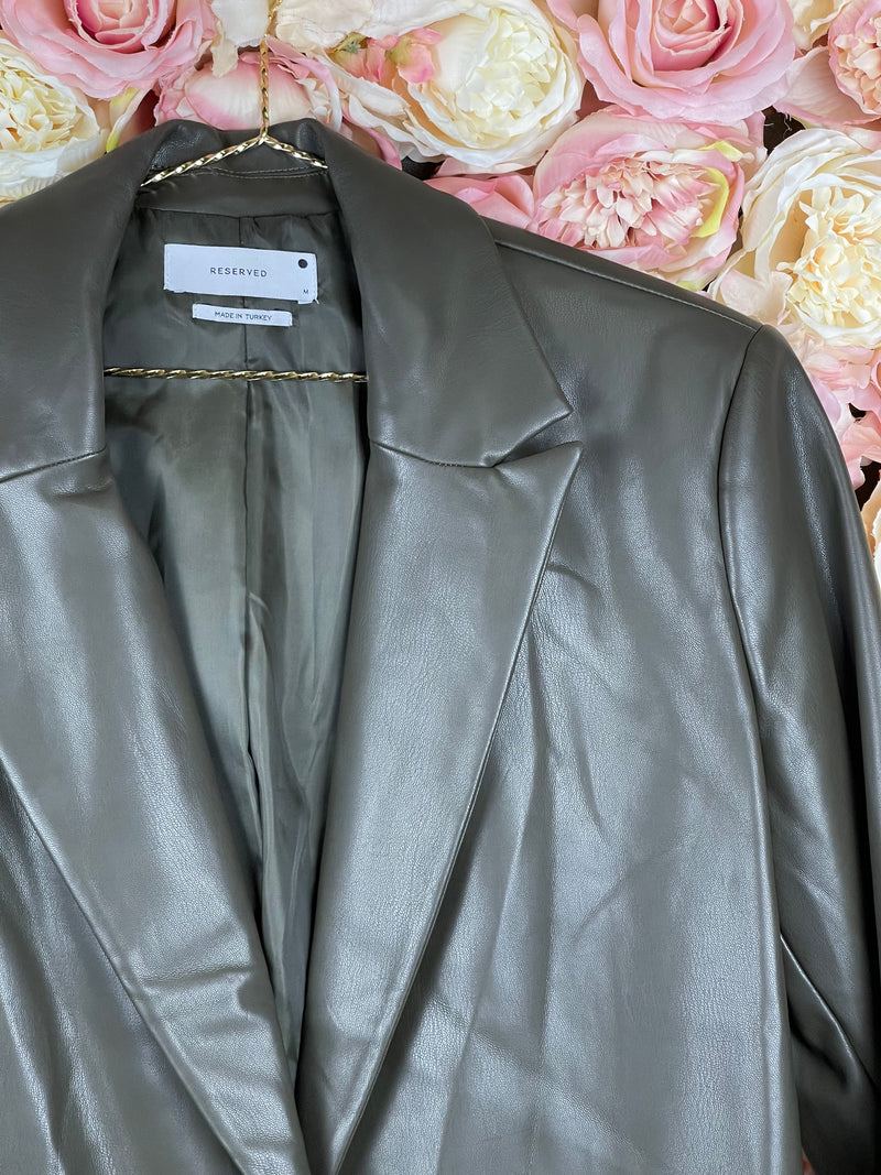 Reserved Faux Leather Blazer Green Sz. M