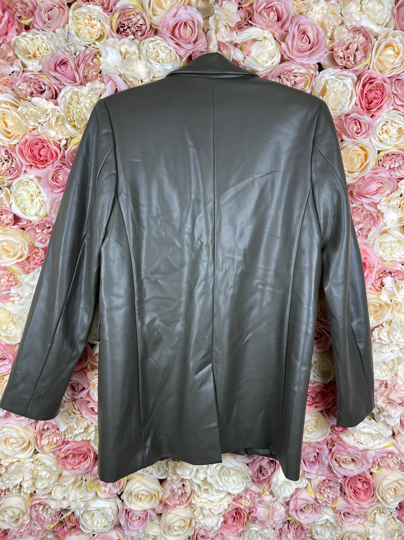 Reserved Faux Leather Blazer Green Sz. M
