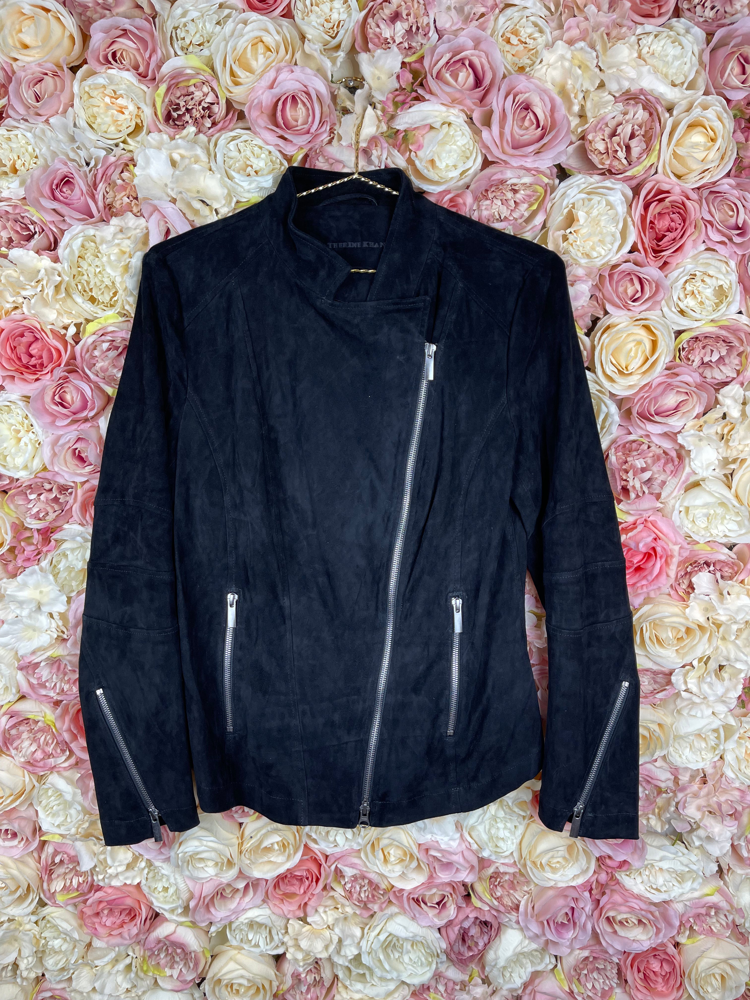 Catherine Khan Suede Leather Jacket Black Sz. 40 DE