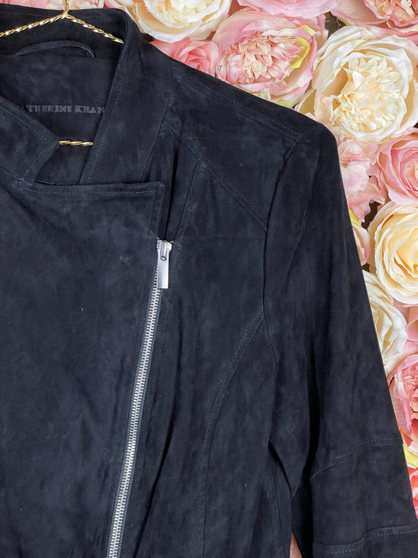 Catherine Khan Suede Leather Jacket Black Sz. 40 DE