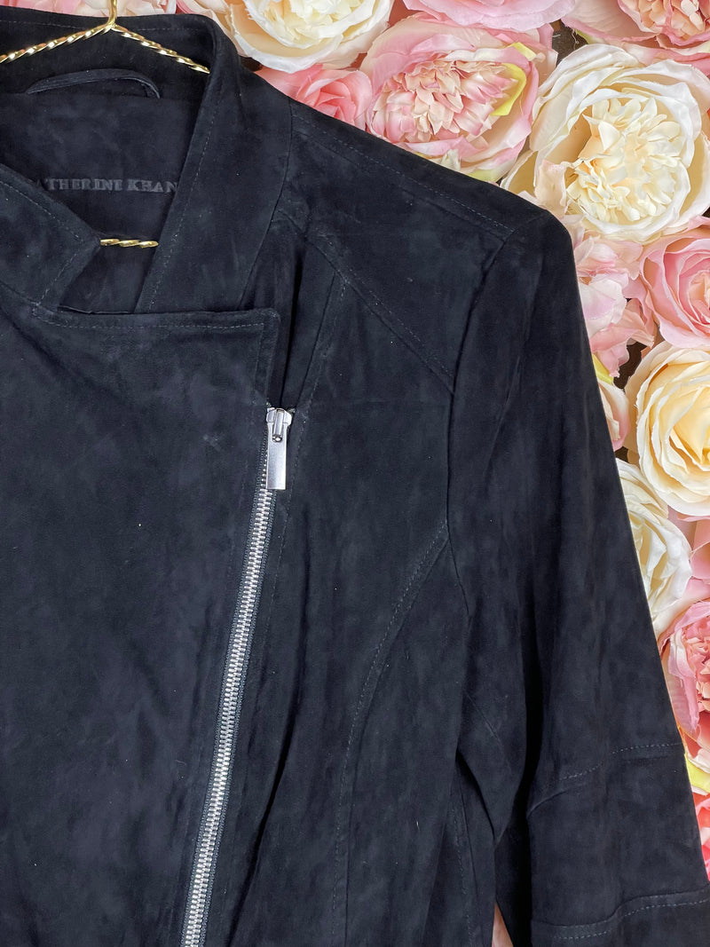 Catherine Khan Suede Leather Jacket Black Sz. 40 DE