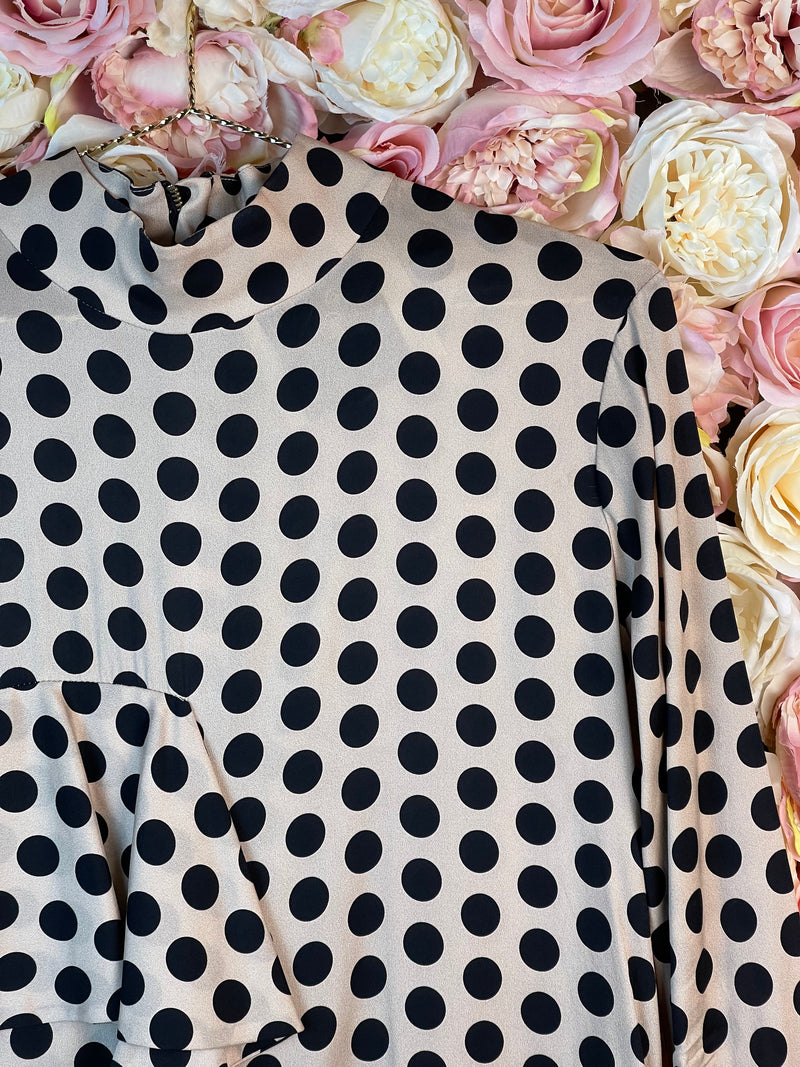 Anni Carisson Dress Beige with Black Dots Sz. 38 DE