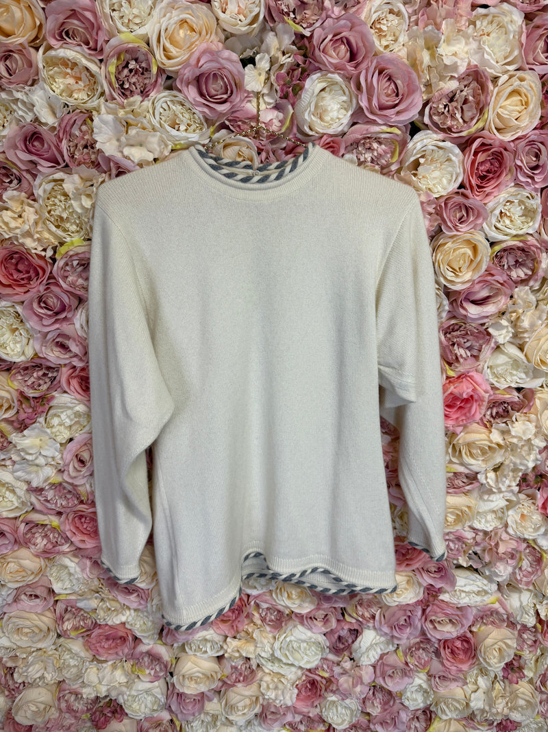 Oscar de la Renta Cashmere Sweater Cream with Grey Details