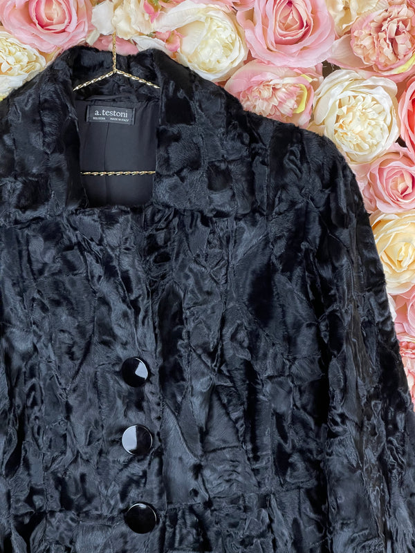 A. Testoni Lambskin Coat Black Sz. 38 DE