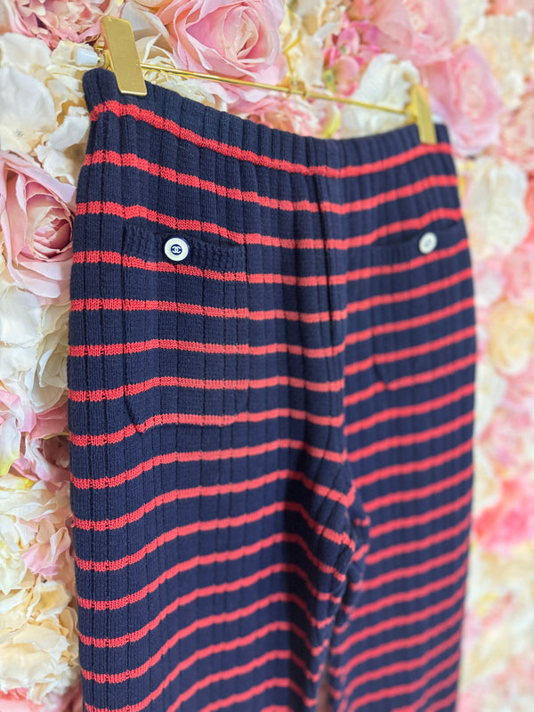 Chanel Knit Pants Blue Red Striped