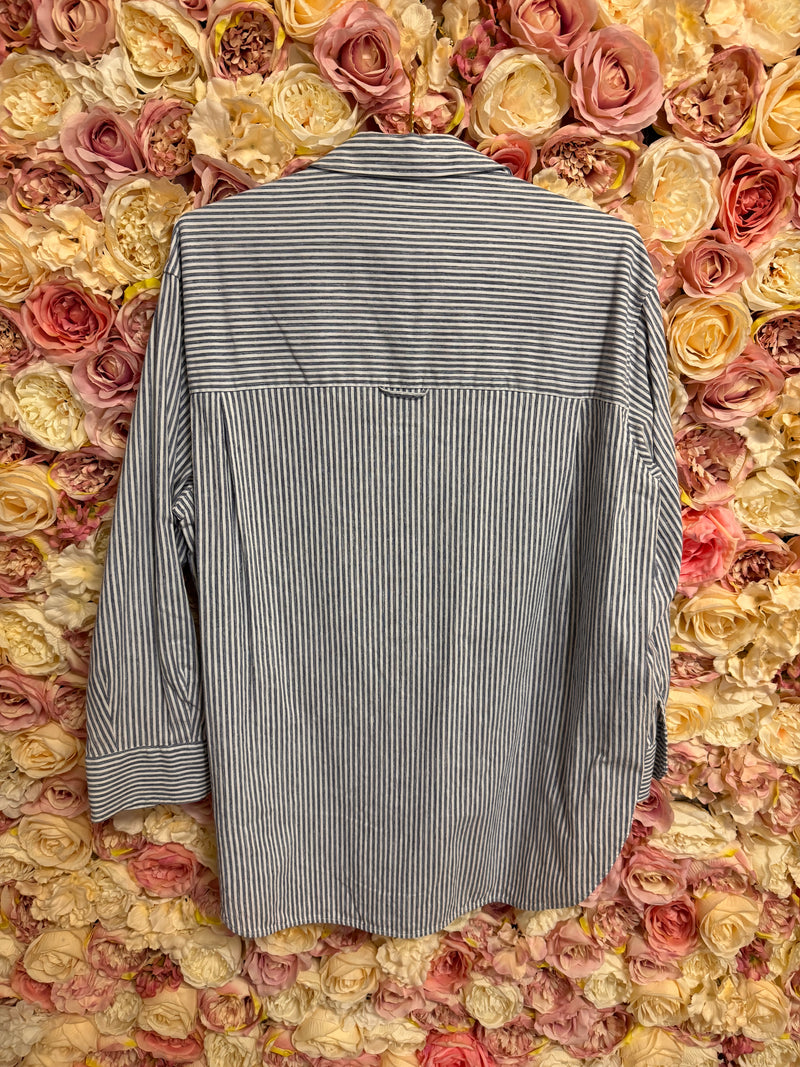 Vince Blouse Blue White Striped